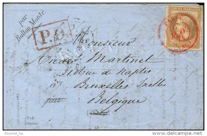 Càd Rouge PARIS (SC) 9 JANV. 71 / N° 30 Sur Lettre '' Par Ballon Monté '' Pour Bruxelles... - Guerra De 1870