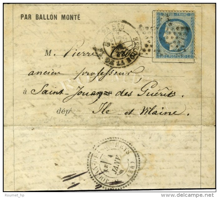 Etoile 1 / N° 37 Càd PARIS / PL. DE LA BOURSE 29 DEC. 70 Sur Lettre PAR BALLON MONTÉ Pour St... - Oorlog 1870