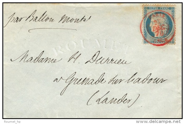 Càd Rouge PARIS (SC) 27 DEC. 70 / N° 37 Sur Lettre Avec Extrait Du Journal Officiel Pour Grenade Sur... - Oorlog 1870