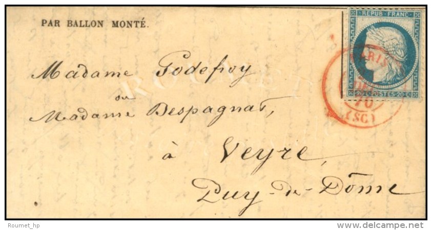 Càd Rouge PARIS (SC) 24 DEC. 70 / N° 37 Sur Correspondance D'une Gazette Pour Veyre (62), Au Verso... - Oorlog 1870