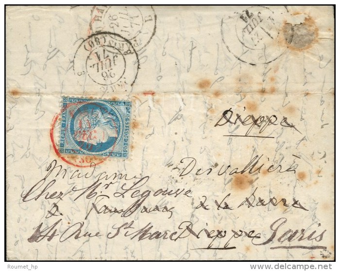 Càd Rouge PARIS (SC) 11 DEC. 70 / N° 37 Sur Lettre Pour Dieppe (Seine Inférieure). Au Verso,... - Oorlog 1870