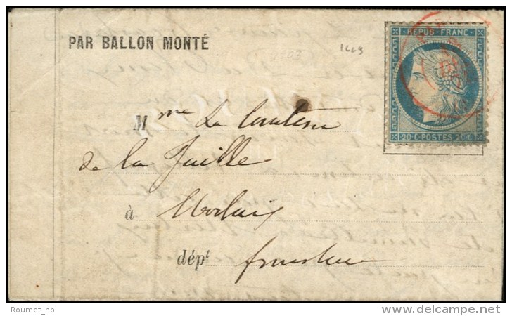 Càd Rouge PARIS SC 13 DEC. 70 / N° 37 Sur Lettre PAR BALLON MONTE Pour Morlaix (Finistère) Sans... - Oorlog 1870