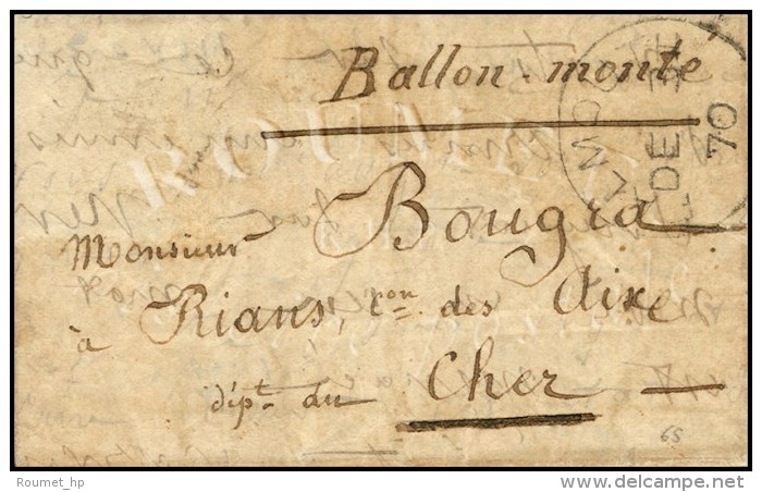 Lettre (petit Format) Avec Texte Datée De Paris Le 26 Novembre 1870 Pour Le Cher, Au Recto Rare Càd... - Oorlog 1870