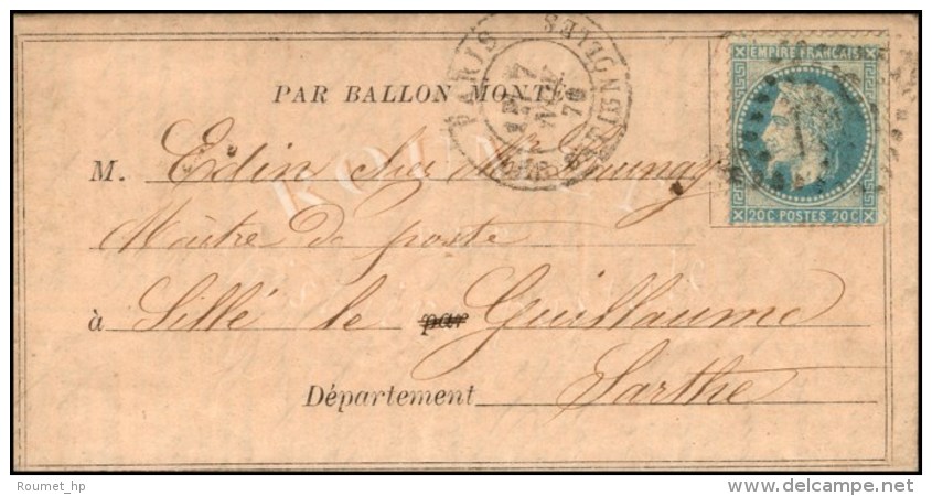GC 347 / N° 29 Càd PARIS / LES BATIGNOLLES 7 NOV. 70 Sur Ballon Poste N° 1 (saumon) Pour... - Oorlog 1870