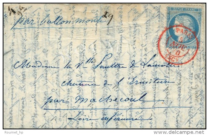Càd Rouge PARIS (SC) 5 NOV. 70 / N° 37 (infime Pli) Sur Lettre Pour Machecoul (Loire Inférieure)... - Oorlog 1870