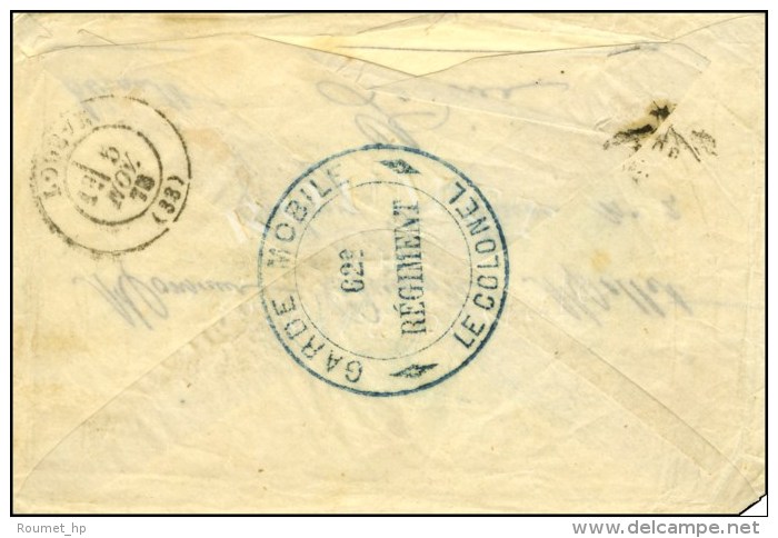 Grand Cachet Bleu GARDE MOBILE / 62° / REGIMENT / LE COLONEL Sur Enveloppe Sans Texte (timbre Poste Absent)... - Oorlog 1870