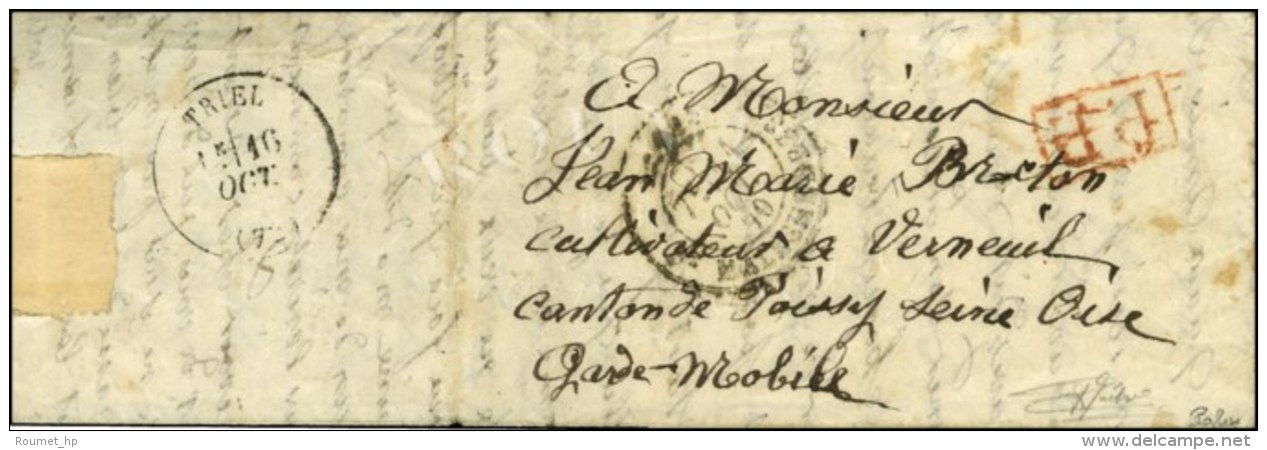 Càd PARIS / BT MALSHERBES 11 OCT. 70 + Griffe Encadrée P.P. Rouge Sur Lettre Avec Texte Daté... - Oorlog 1870