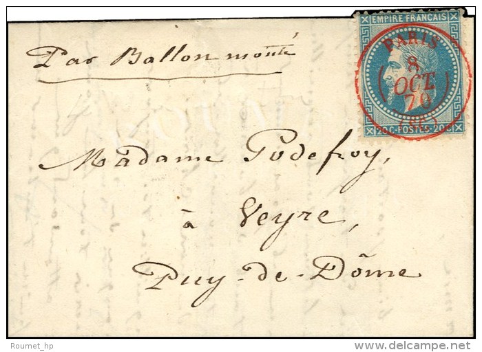 Càd Rouge PARIS (SC) 8 OCT. 70 / N° 29 Sur Lettre Pour Veyre (Puy De Dôme), Au Verso Cachet... - Oorlog 1870
