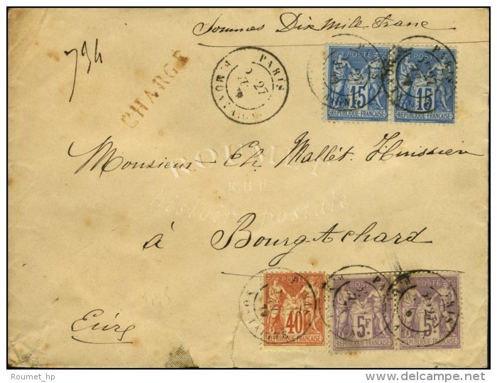 Càd PARIS / R. MONTAIGNE / N° 70 + 90 (2) + 95 Paire Sur Lettre Chargée. 1879. - TB / SUP. - R.  ... - 1876-1878 Sage (Type I)