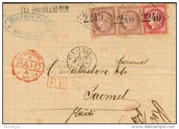 GC 2240 / N° 57 + N° 58 (2) Càd T 17 MARSEILLE (12) Sur Lettre Pour Jacmel (Haïti). 1874. - TB.... - 1871-1875 Cérès