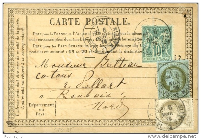 Càd LILLE / Qer PL. ST MARTIN / N° 50 + 52 + 65 Sur CP Pour Roubaix. 1876. - TB / SUP. - R. - 1871-1875 Cérès