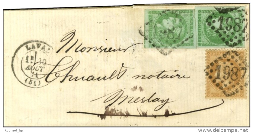 GC 1987 / N° 28 + 42 (2) Càd T 17 LAVAL (51) Sur Lettre Pour Meslay. 1871. - TB / SUP. - R. - 1870 Emisión De Bordeaux