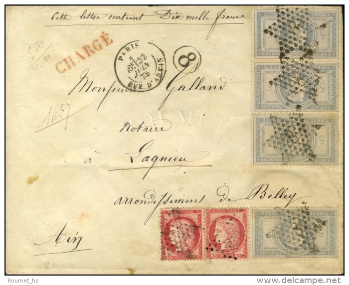 Etoile 8 / N° 33 Bande De 3 + 1 Ex. + N° 57 (2) Càd PARIS / RUE D'ANTIN Sur Lettre Chargée.... - 1863-1870 Napoleon III Gelauwerd