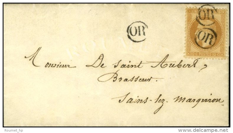 OR / N° 28 Sur Lettre Avec Texte Daté '' Inchy En Artois Le 4 Octobre 1868 '' Pour... - 1863-1870 Napoleon III Gelauwerd