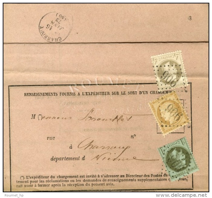 GC 906 / N° 25 + 27 (pli) + 59 Sur Avis De Réception Pour Charroux (80). 1872. - TB. - R. - 1863-1870 Napoleon III Gelauwerd