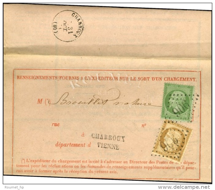 GC 906 / N° 20 + 59 Sur Avis De Réception Pour Charroux. 1871. - SUP. - 1862 Napoleon III