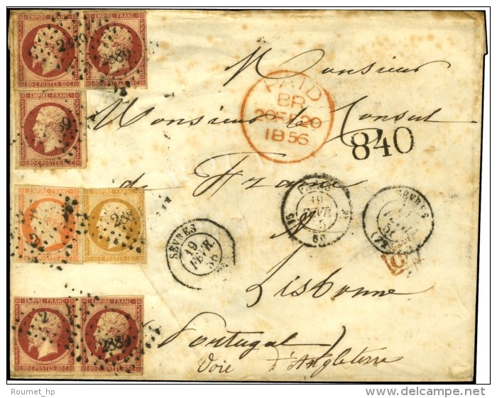 PC 2889 / N° 13 + 16 + 17 (5) (quelques Pd) Càd T 15 SEVRES (72) Sur Lettre 3 Ports (voie Anglaise) Pour... - 1853-1860 Napoleon III