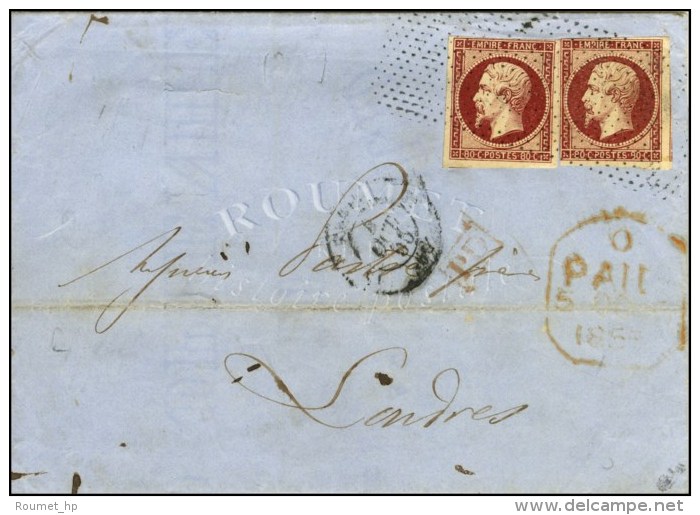 Rouleau De Pointillés / N° 17 (2, 1 Ex. Filet à Peine Effleuré) Sur Lettre Pour Londres.... - 1853-1860 Napoleon III