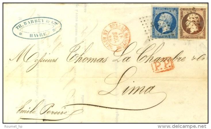 PC 1495 / N° 14 + 16 Càd Rouge BUREAU MARITIME / LE HAVRE Sur Lettre Adressée à Lima Par... - 1853-1860 Napoleon III