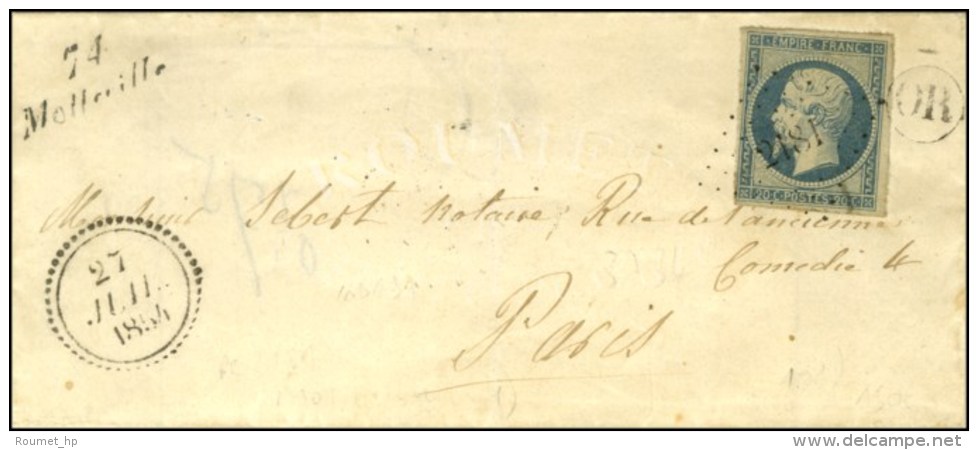 PC 2181 / N° 14 Bleu Laiteux Cursive 74 / Motteville Sur Lettre En Liaison Directe Avec Paris, Dateur B 1854. -... - 1853-1860 Napoleon III