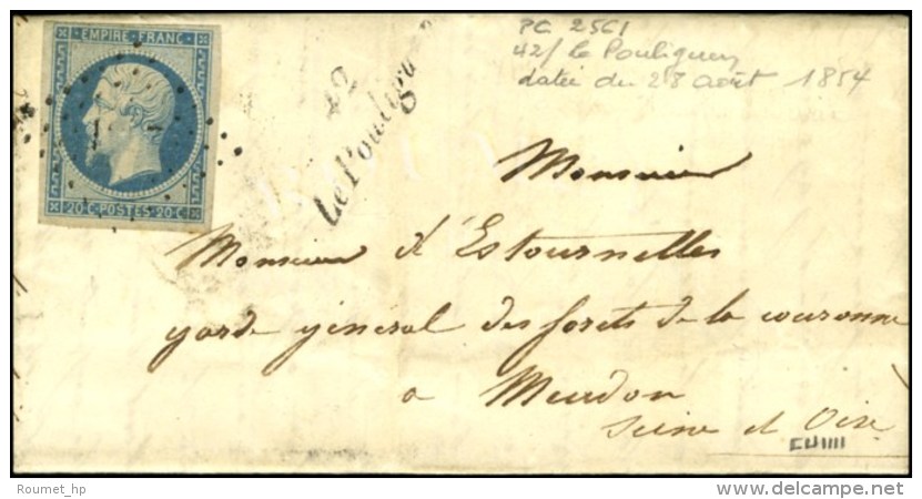 PC 2561 / N° 14 Càd T 15 LE CROISIC (42) Cursive 42 / Le Pouliguen Sur Lettre Avec Texte Pour Meudon. Au... - 1853-1860 Napoleon III