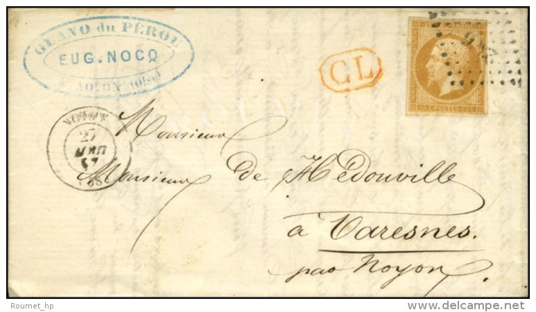 PC 2306 / N° 13 Càd T 15 NOYON (58) Sur Lettre Avec Texte En Port Local Pour Varesnes. A Coté... - 1853-1860 Napoleon III