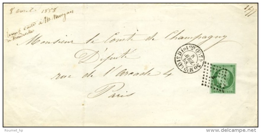 Losange F / N° 12 Cachet De Distribution F Sur Imprimé Pour Paris. 1858. - SUP. - 1853-1860 Napoleon III