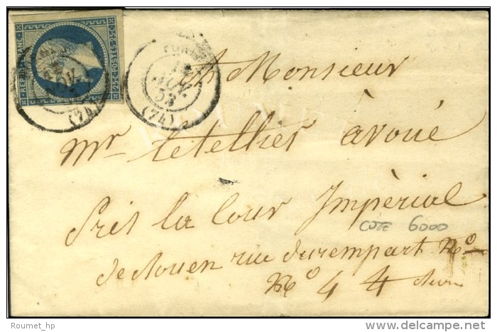 Càd T 15 FORGES (74) / N° 10 (pd) Sur Lettre Pour Rouen. Exceptionnelle Frappe Du Càd Sur 25c.... - 1852 Louis-Napoleon