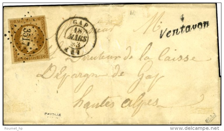 PC 3517 / N° 9 Bistre Brun (belles Marges) Càd T 15 GAP (4) Cursive 4 / Ventavon Sur Lettre Locale Pour... - 1852 Louis-Napoleon