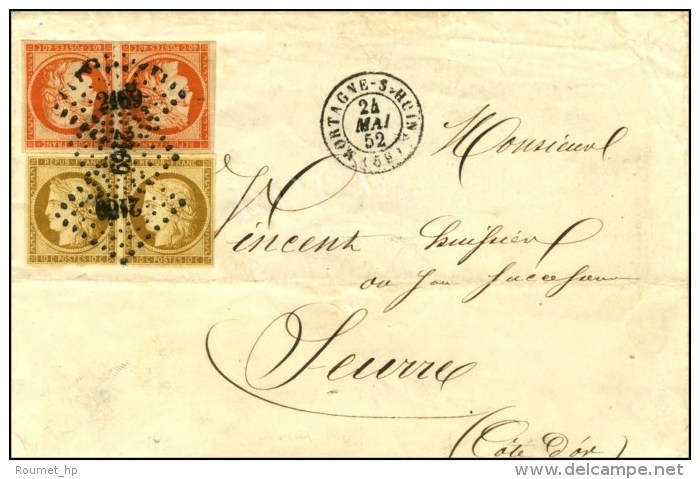 PC 2169 / N° 1 Paire + N° 5 Paire Càd T 15 MORTAGNE-S-HUINE (59) Sur Lettre 3 Ports Pour Seurre.... - 1849-1850 Cérès