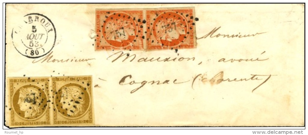 PC 757 / N° 1 Paire Bistre Brun (belles Marges) + N° 5 Paire (def) Càd T 15 CHARROUX (80) Sur Lettre... - 1849-1850 Ceres