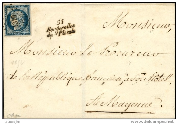 PC 1319 / N° 4 Cursive 51 / Fougerolles / Du - Plessis Sur Lettre Pour Mayenne. Au Verso, Càd... - 1849-1850 Ceres