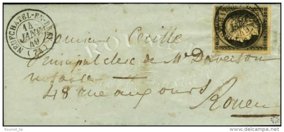 Càd T 15 NEUFCHATEL-EN-BRAY (74) 14 JANV. 49 / N° 3 (belles Marges) Sur Lettre Avec Texte Pour Rouen.... - 1849-1850 Ceres