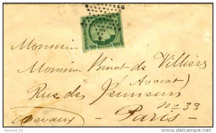 Etoile / N° 2 Vert Foncé Sur Lettre De Paris Pour Paris. Au Verso, Càd D'arrivée 27 JUIL.... - 1849-1850 Ceres