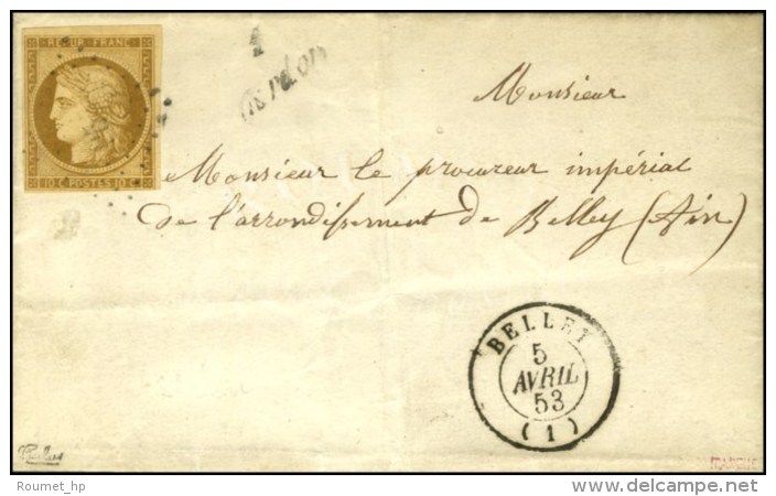 PC 677 / N° 1 (filet Effleuré Non Touché) Càd BELLEY (1) Sur Lettre Avec Texte Daté... - 1849-1850 Cérès