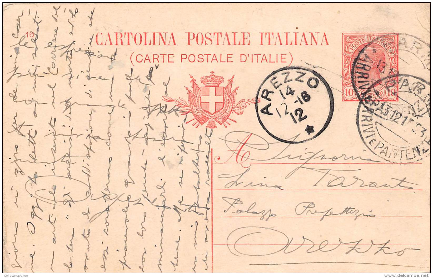 Storia Postale Italia Regno 1916 - Cartolina Postale Tipo Leoni 10c Parma Arezzo - Sin Clasificación