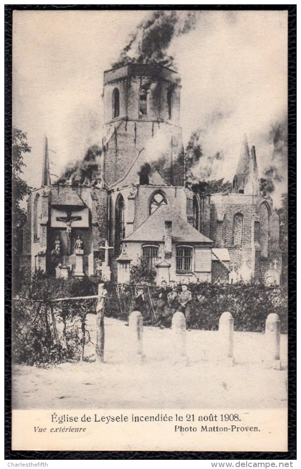 KERK VAN LEISELE ( Leysele ) In Brand 1908 ( Geanimeerd ) - église De Leysele Incendiée 1908 - Alveringem