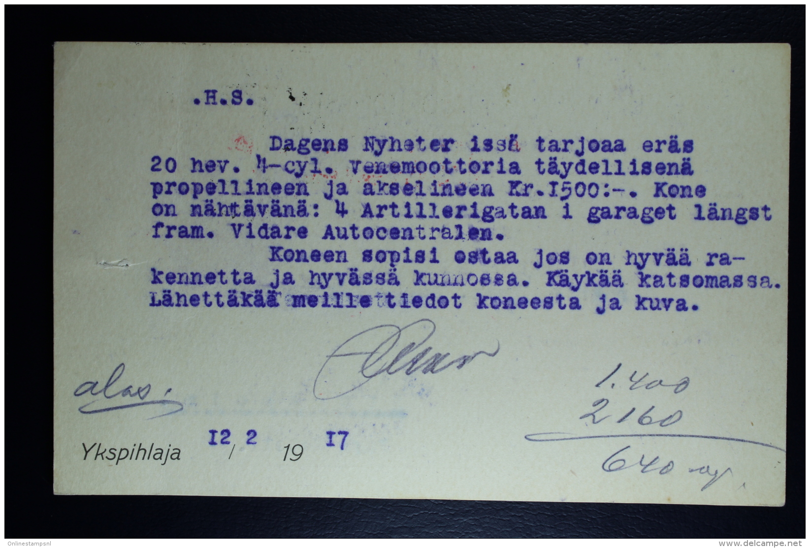 Finland:  Card 1917 Ykspihlaja To Stockholm Censored  Tornio 2 Lines Red Nr 3 Used Between 4 And 27 Feb. 1917 - Cartas & Documentos