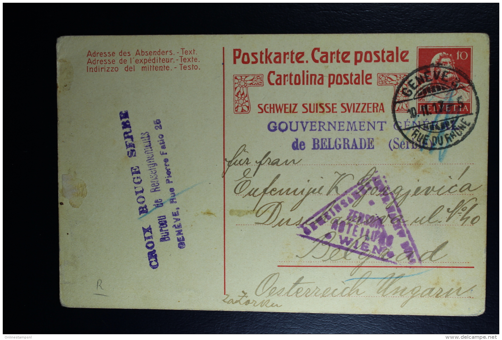 Serbia: 1917  Card Possible From Corfu / Tunesia Gouvernement Gen. De Belgrade (Serbie) - Serbia