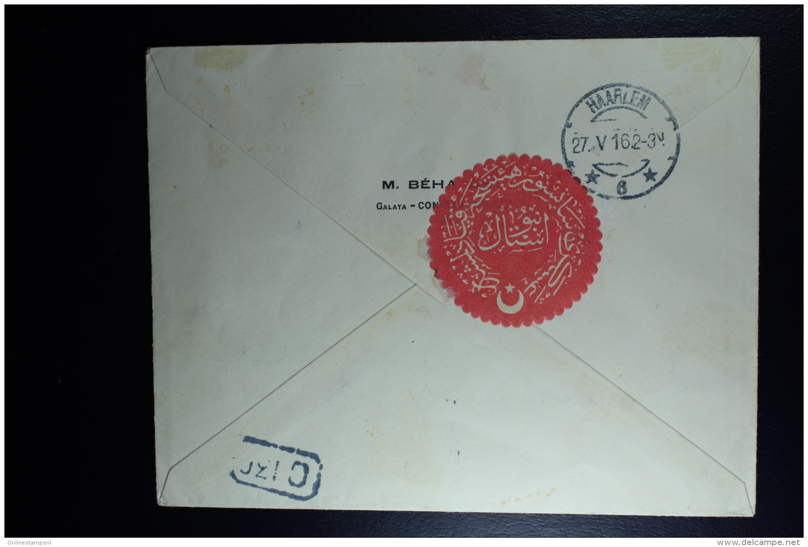 Turkey: Cover From Calata To Haarlem Holland, Censor Label In Red Mil. Censor - Cartas & Documentos