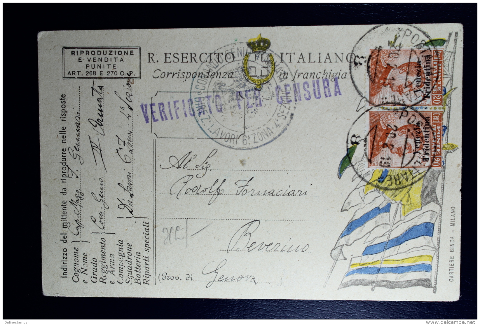 Italy: Venezia Trentino Sa 23 Aa Pair Used Soprastampa Capovolta Surcharge Inverted Fieldpostcard Poste Militare-8  1919 - Trentin