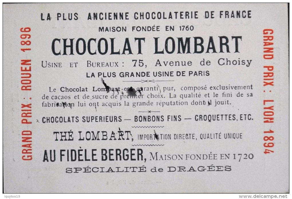 TRES BELLE CHROMO. CHOCOLAT LOMBART - PARIS - Place De L'Opéra - En Très Bon Etat - Lombart