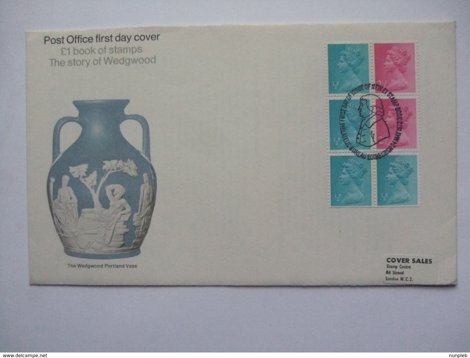 GB 1980  MACHIN `THE STORY OF WEDGEWOOD` UEP4 BOOKLET PANE ON FIRST DAY COVER PANE CONTAINING 1/2P SIDE BAND - 1971-1980 Decimal Issues