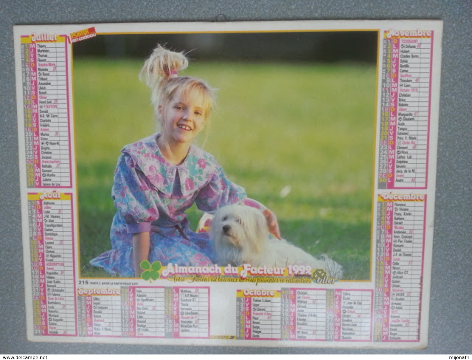 Vp-France-Calendrier 1992 Almanach Du Facteur - Enfant Avec Chiot - Enfant Avec Chaton - Grand Format : ...-1900