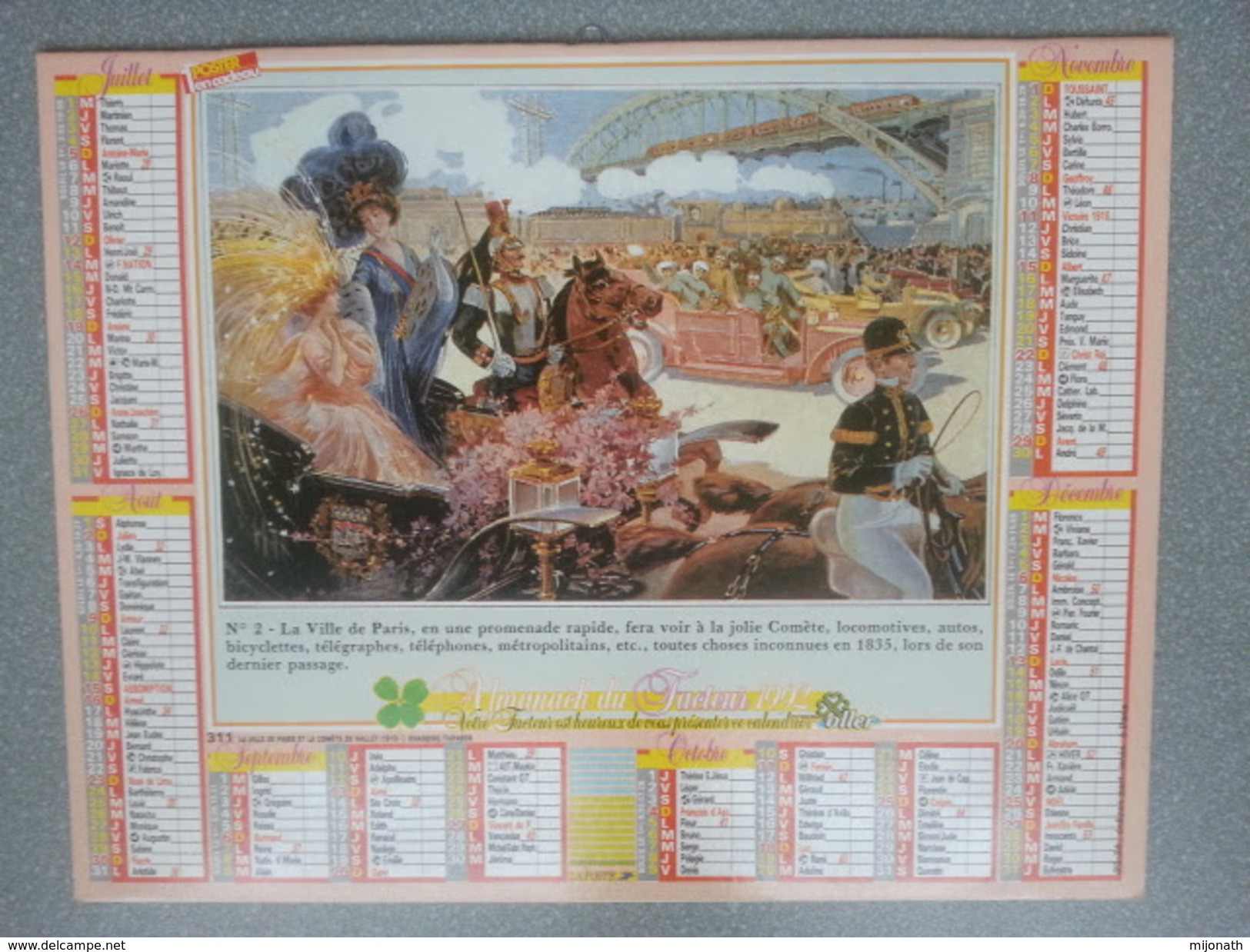 Vp-France-Calendrier 1992 Almanach Du Facteur - Ville De Paris Et La Comète De Halley - Big : ...-1900