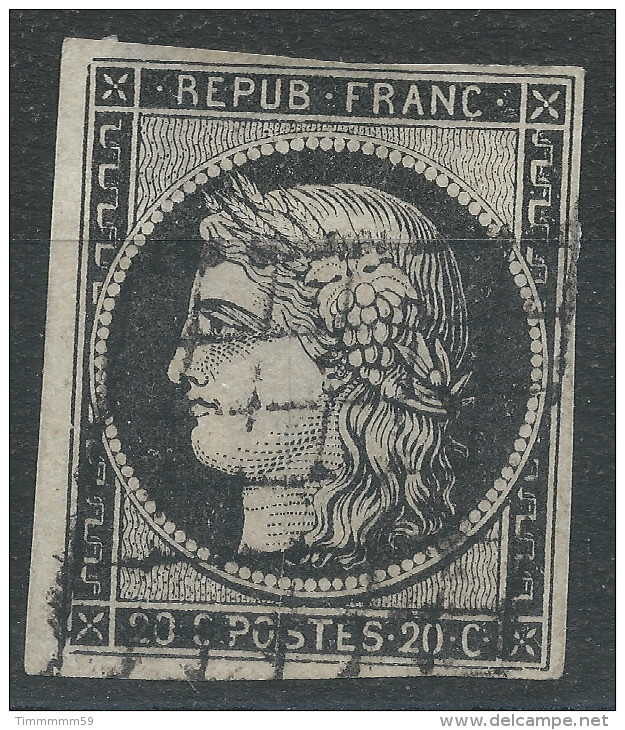 Lot N°32675   Variété/n°3, Oblit Grille De 1849, Trait Blanc Entre O Et S De POSTES, Filet Coin NORD OUEST ET SUD OUEST - 1849-1850 Cérès