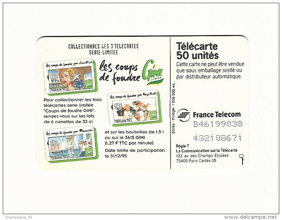 VARIÉTÉS FRANCE 07 / 94  F493 GINI 50 U  GEM DN 9 CARAC. LASERS X 2 LIGNES 50 UNITE  UTILISÉE  B46199038 / 4321 08671 - Errors And Oddities