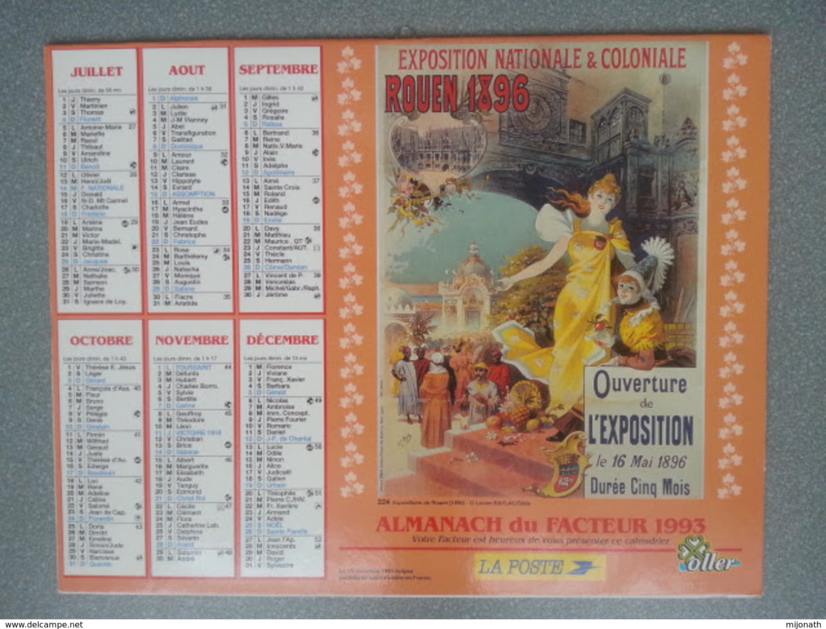 Vp-France-Calendrier 1993 Almanach Du Facteur - Mers-les-Bains - Exposition De Rouen 1896 - Groot Formaat: ...-1900