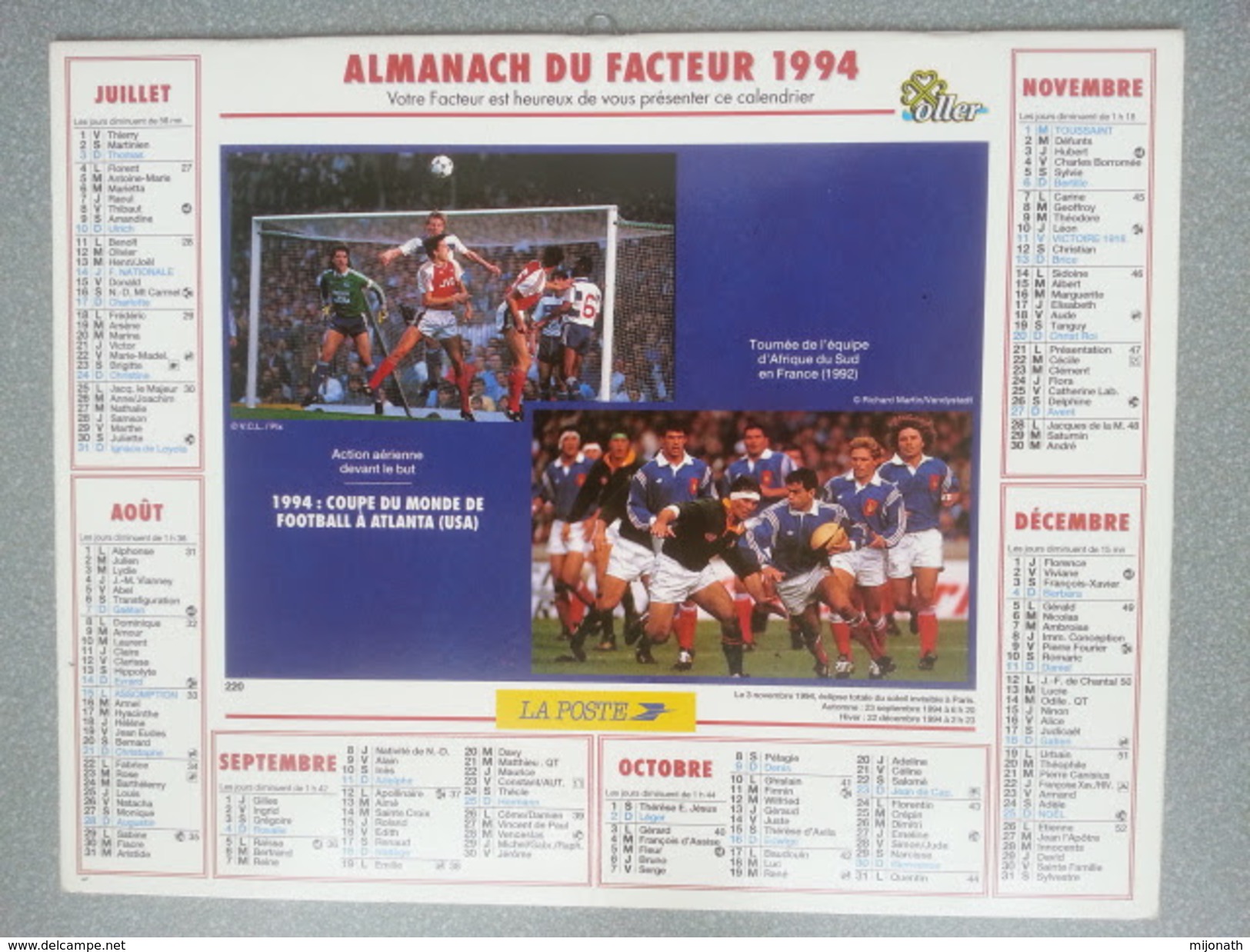 Vp-France-Calendrier 1994 Almanach Du Facteur - J.O. Alberville - Football - Formato Grande : ...-1900