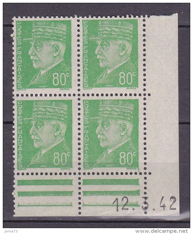 N° 513 Type Hourriez : Un Bloc De 4 Timbres Neuf Impeccable Coins Datés 12.3.42 - 1940-1949